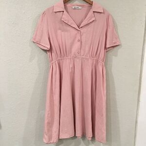 Grace Karin Women's Sz XL Dress Pink Fit & Flare Button Short Sleeve Knee 60s